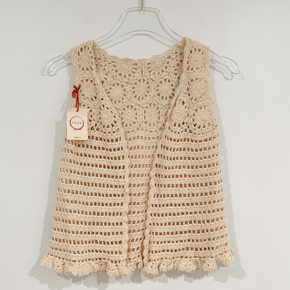 NWT RAGA Off White Crotchet Boho Vest size XS-Small